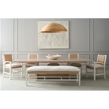 Room Scene: HC1348-70 Lancaster Dining Table shown in Baja finish: HC1312-30 Aix-En-Provence Bench shown in fabric HC703-13 Grade:70 with Dove White
finish and C1309-22 Aix-en-Provence Chair shown in fabric HC703-13 Grade:70 with Dove White finish.