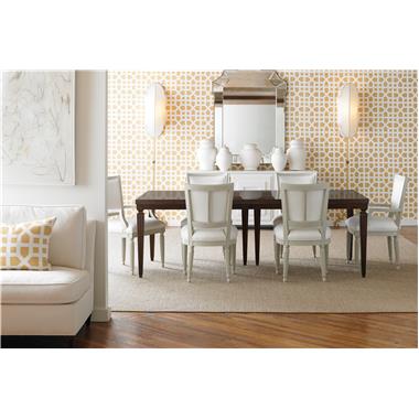 Room Scene: HC1533-01 Velours Arm Chair and HC1533-02 Velours Side Chair shown in
2651-10 fabric with Birch finish, HC1340-70 Chateau Reeded Apron Dining Table
in Tawny finish, HC1548-70 Tuxedo Sideboard shown in Dove White with special
construction no hardware with Finger Pulls, HC1692-10 Stella Mirror in Stella
finish, 8005-02 Yancey Floor Lamp in Guilded Iron, HC1504-37 Leigh Armless
Chair shown in 4252-10 fabric with GK14 on seat and back with Dark Walnut
finish and one 920-96 20-inch throw pillow shown in COM.
