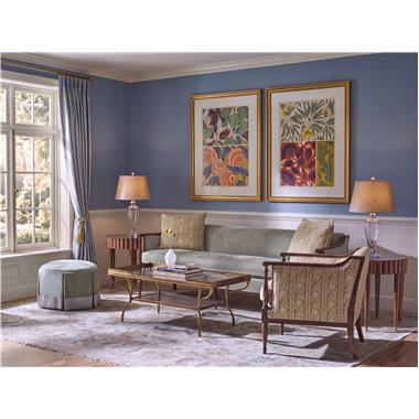 Room Scene: HC1841-51-5 Westover M2M 84" shown in HC3534-72 fabric and HC176-11 welt with throw pillows in HC810-27 fabric and Truffle finish, HC1841--51 M2M 28" shown in HC810-27-LIBERTY fabric with HC4325-12 welt and Truffle finish, HC4506-70 Scalla End Table shown in Truffle finish, HC5279-10 Betty Cocktail Table and Hc4614-29 Marcella Ottoman shown in HC457-72 fabric with COM banding.