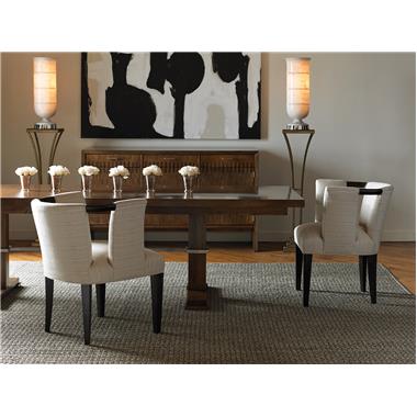 Room Scene: HC7941-70 Rudyard Dining Table Base,  HC7940-70 Rudyard Dining Table Top shown in Mocha finish, HC7911-23 MIlton Chair shown in COM fabric and Espresso finish.