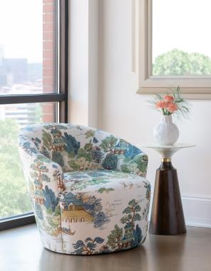 Room Scene: HC1315-27 Gemma Swivel Chairs shown in HC800-99-LIBERTY and HCP297-STK Dario Side Table.